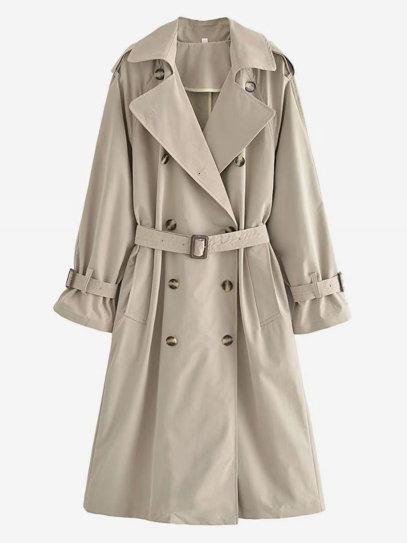 Trenchcoat Dames Kaki Kraag Met Lange Mouwen Bovenkleding - Khaki