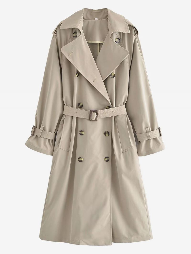 Trenchcoat Dames Kaki Kraag Met Lange Mouwen Bovenkleding - Khaki