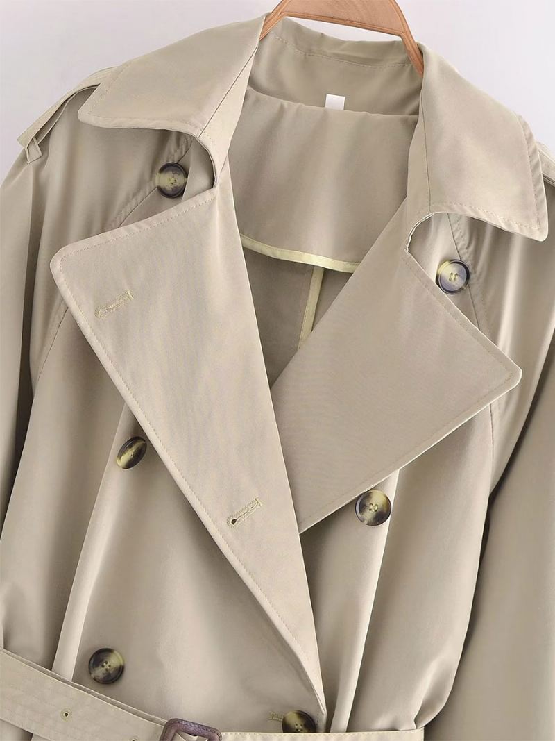 Trenchcoat Dames Kaki Kraag Met Lange Mouwen Bovenkleding - Khaki