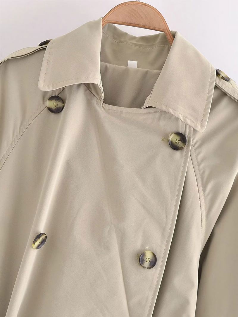 Trenchcoat Dames Kaki Kraag Met Lange Mouwen Bovenkleding - Khaki