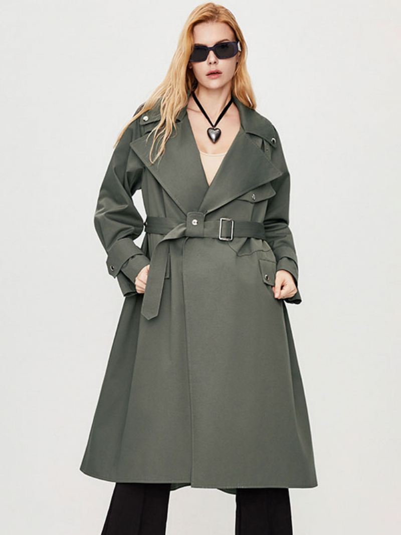 Trenchcoat Dames Kraag Lange Mouwen Knopen Herfstbovenkleding