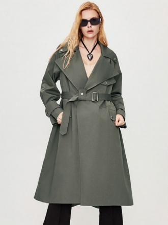 Trenchcoat Dames Kraag Lange Mouwen Knopen Herfstbovenkleding