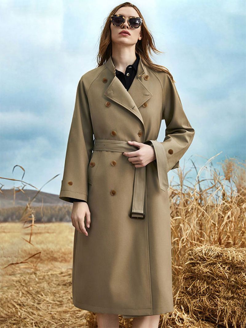 Trenchcoat Dames Kraag Lange Mouwen Knopen Sjerp Bovenkleding