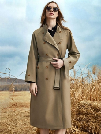 Trenchcoat Dames Kraag Lange Mouwen Knopen Sjerp Bovenkleding