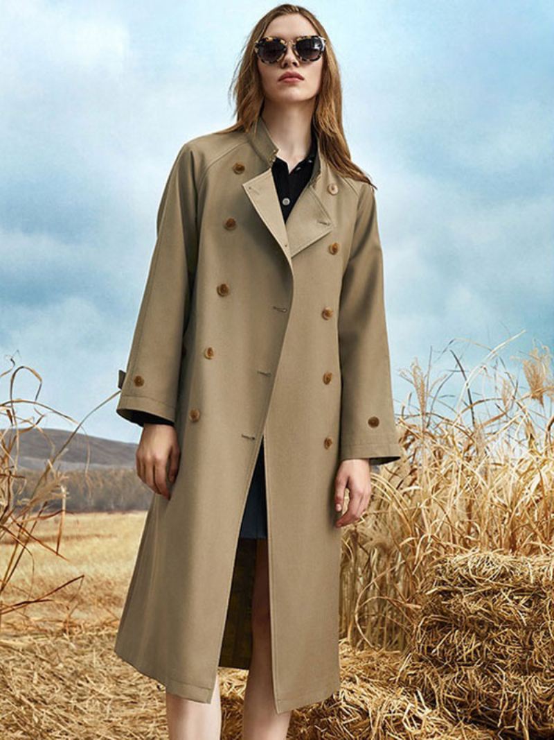 Trenchcoat Dames Kraag Lange Mouwen Knopen Sjerp Bovenkleding - Diepbruin