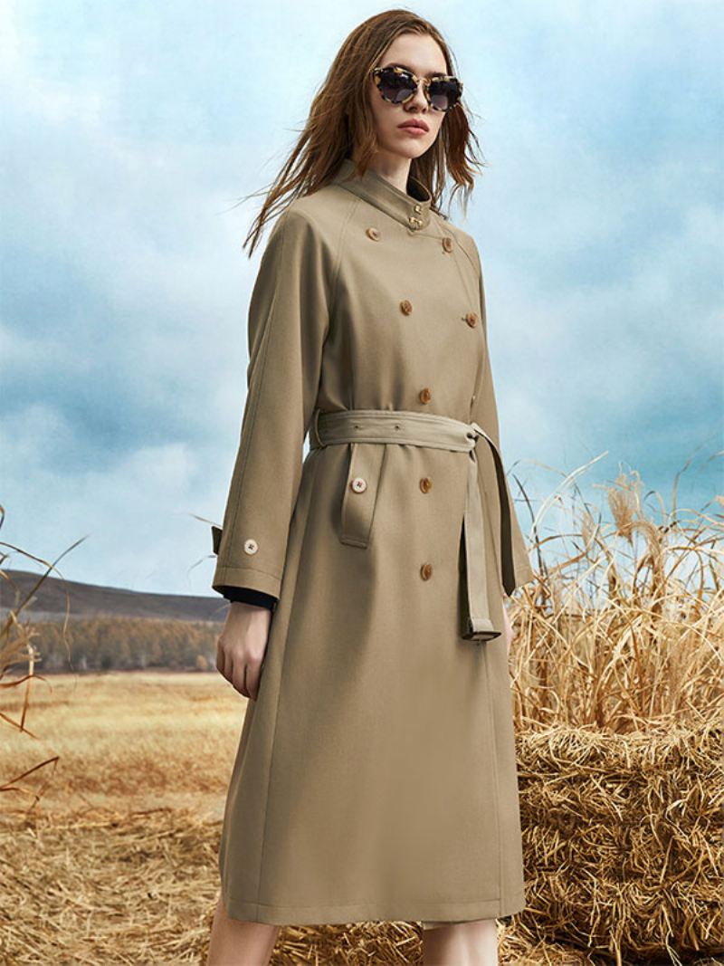 Trenchcoat Dames Kraag Lange Mouwen Knopen Sjerp Bovenkleding - Diepbruin