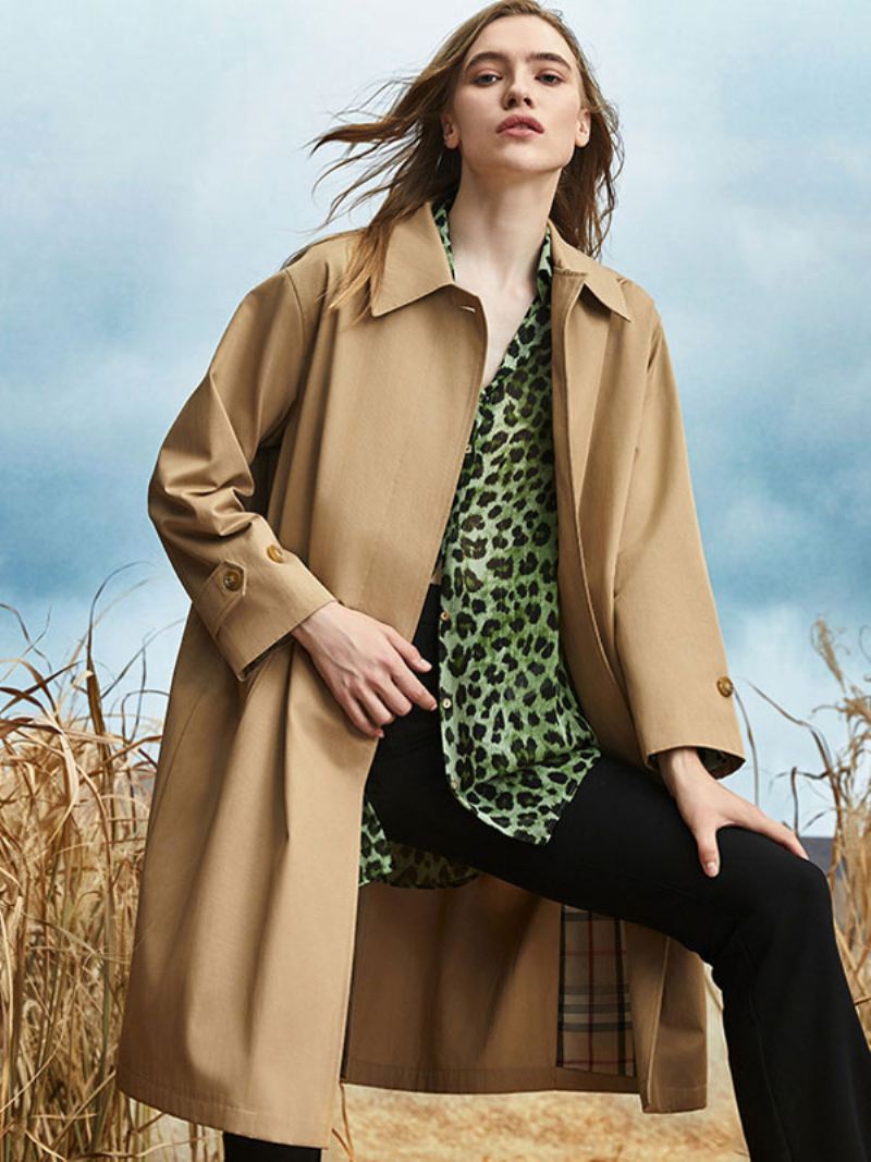 Trenchcoat Dames Kraag Met Lange Mouwen Effen Kleur Bovenkleding - Kameel