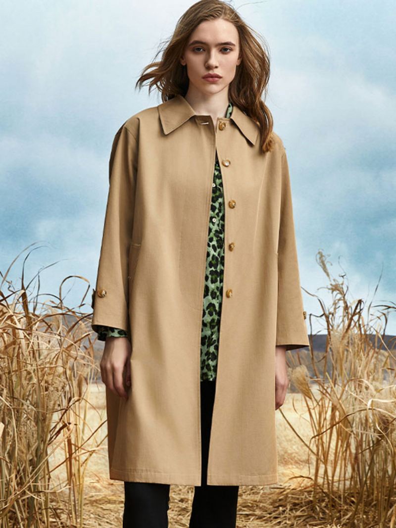 Trenchcoat Dames Kraag Met Lange Mouwen Effen Kleur Bovenkleding - Kameel