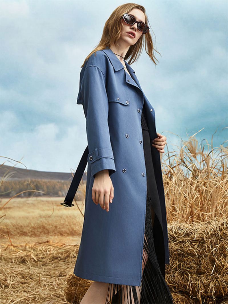 Trenchcoat Dames Kraag Sjerp Lange Mouwen Herfst Lente Bovenkleding