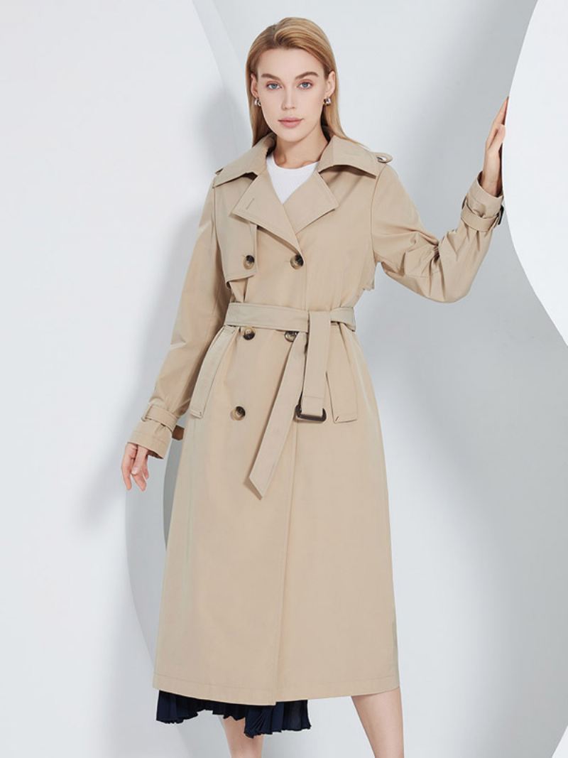 Trenchcoat Dames Revers Dubbele Rij Knopen Chique Herfst Lente Bovenkleding