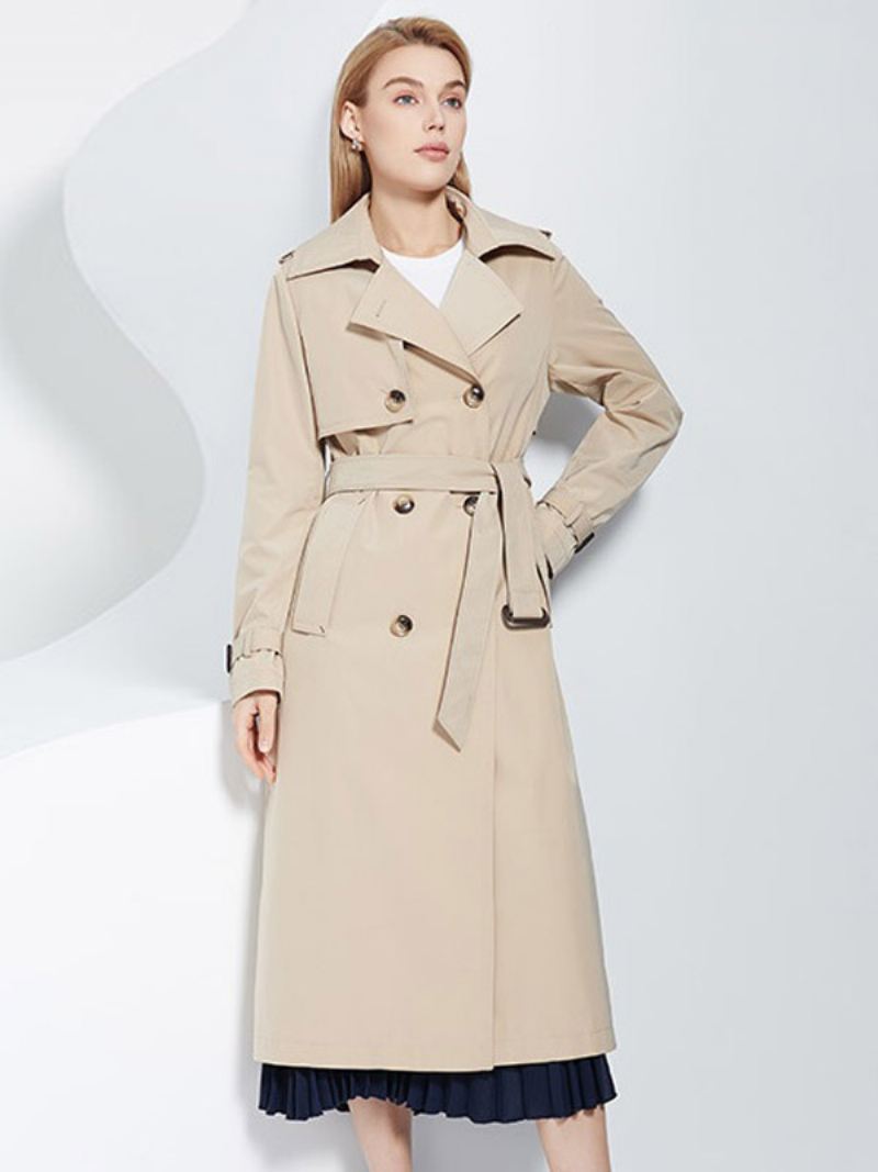 Trenchcoat Dames Revers Dubbele Rij Knopen Chique Herfst Lente Bovenkleding - Kaki