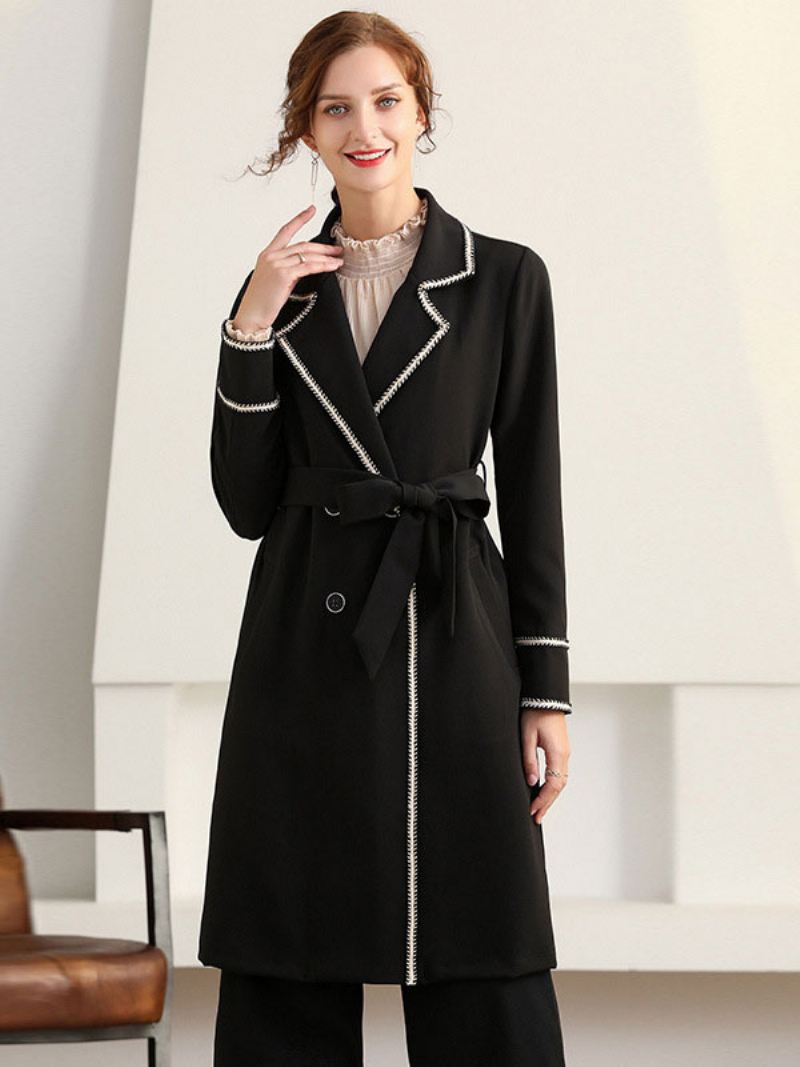 Trenchcoat Dames Revers Lange Mouwen Herfst Bovenkleding