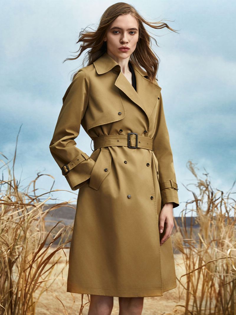 Trenchcoat Kraag Sjerp Lange Mouwen Klassieke Bovenkleding Dames - Koffiebruin