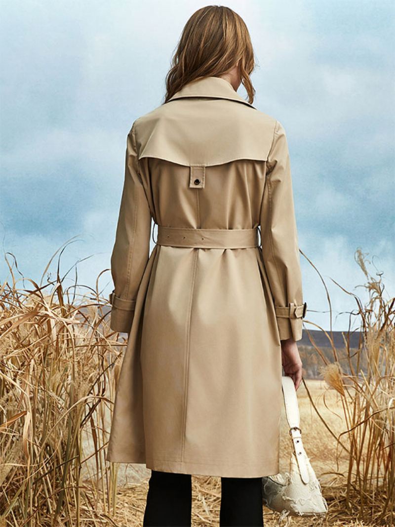 Trenchcoat Kraag Sjerp Lange Mouwen Klassieke Bovenkleding Dames - Kaki