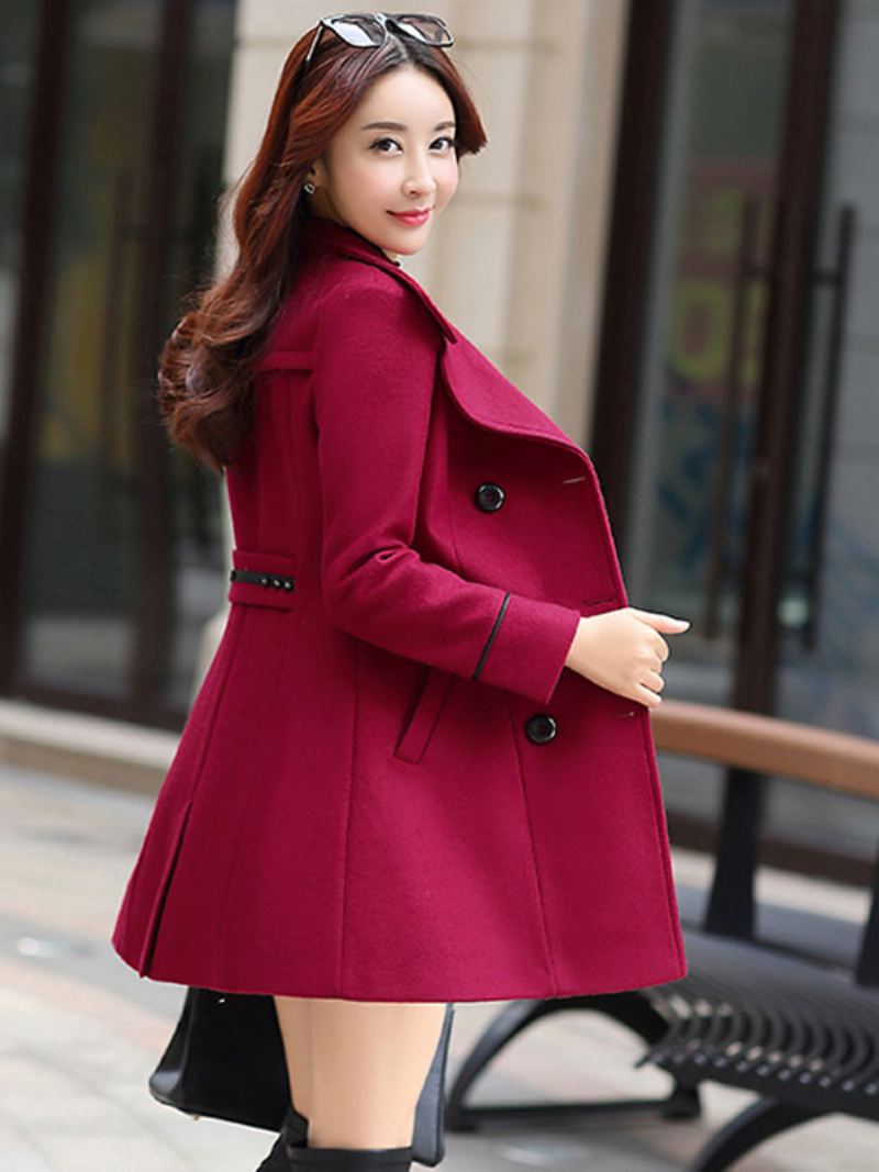 Dames Pea Coat Turndown Kraag Lente Bovenkleding - Bordeauxrood