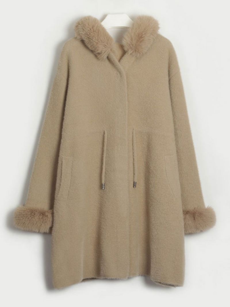 Damesjack Met Lange Mouwen Capuchon Oversized Herfst-winterbovenkleding - Camel