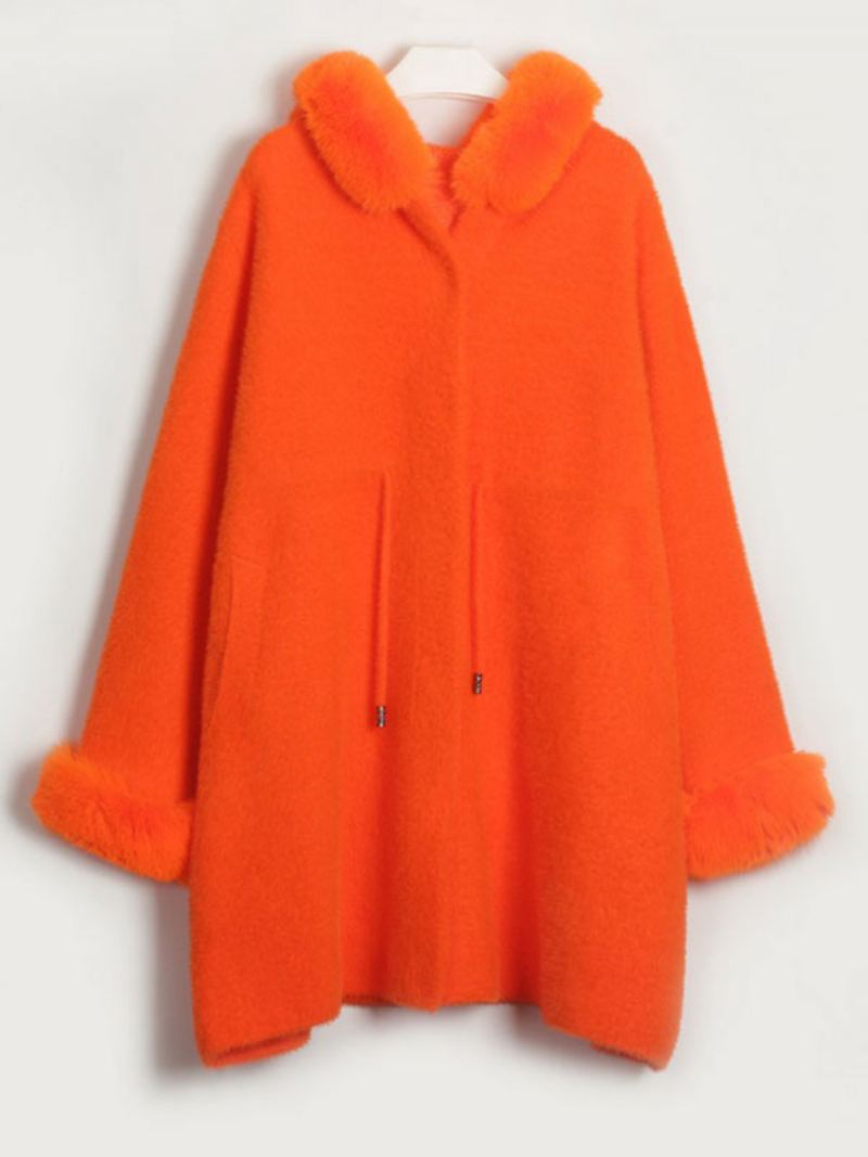 Damesjack Met Lange Mouwen Capuchon Oversized Herfst-winterbovenkleding - Oranje Rood