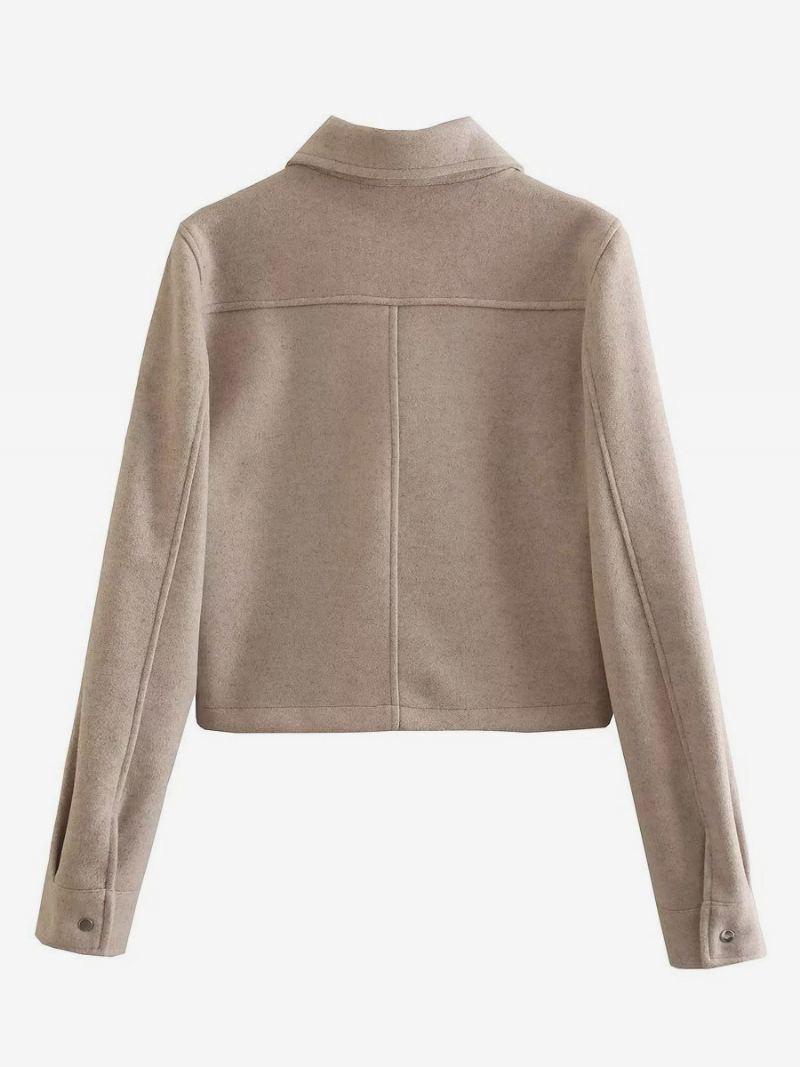 Damesjassen Kraagknopen Lange Mouwen Crop Jack - Beige