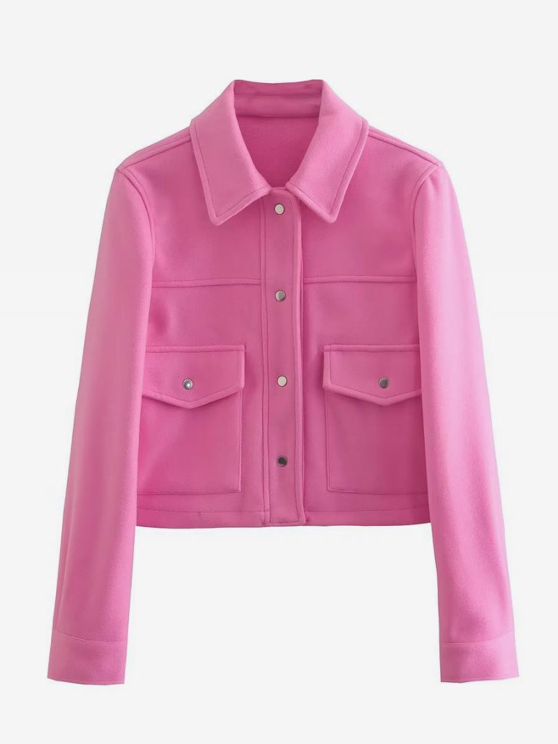 Damesjassen Kraagknopen Lange Mouwen Crop Jack - Roze