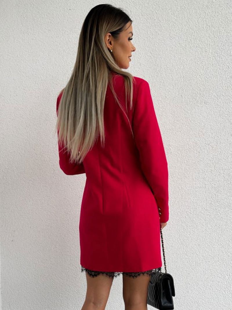 Blazerjurk Met Dubbele Rij Knopen Effen Kleur Kanten Zoom Ontspannen Pasvorm Casual Lente-herfst Bovenkleding Dames - Rood