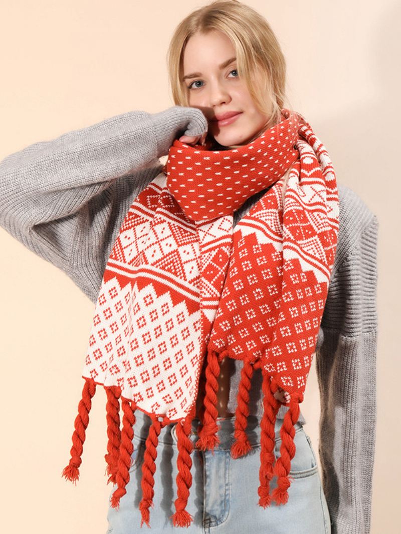 Damessjaal Kerstpatroon Franje Winter Warm Acc - Rood