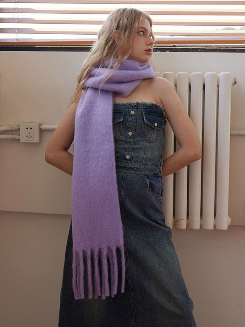 Effen Kleur Franje Sjaal Chique Moderne Herfst Winter Uitlaat Dames - Lavendel