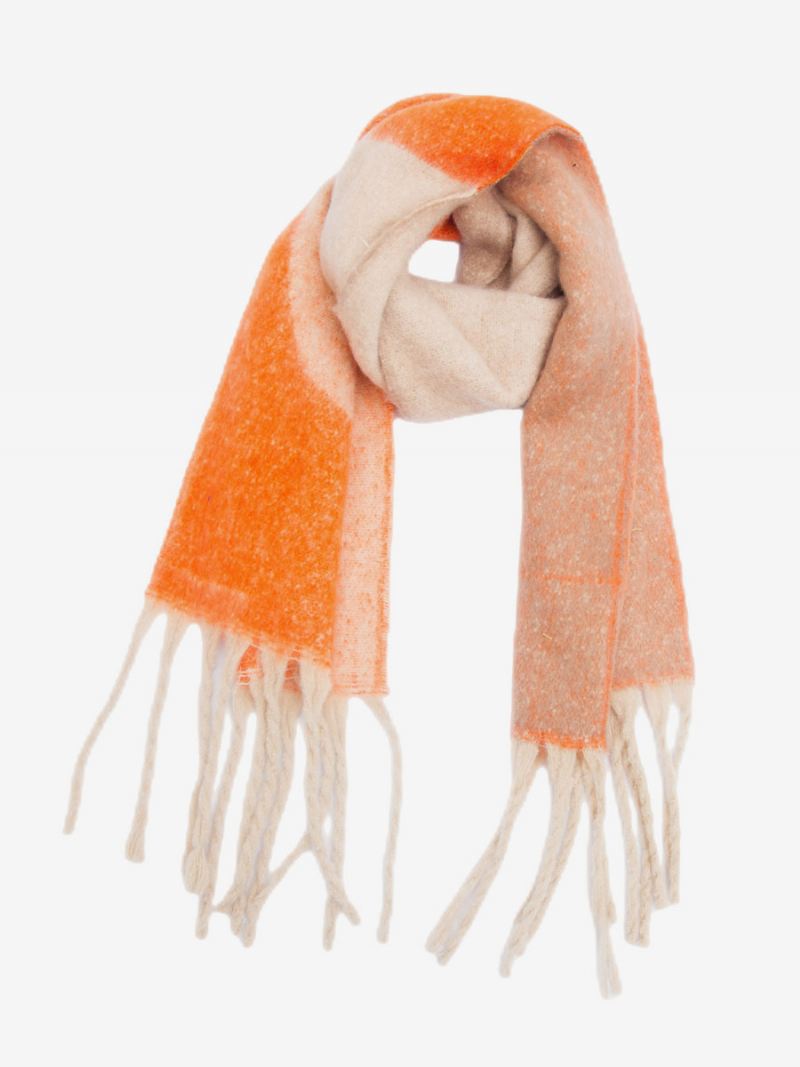 Fuzzy Sjaal Kleurenblok Met Franje Casual Damessjaals Herfst-winter - Oranje