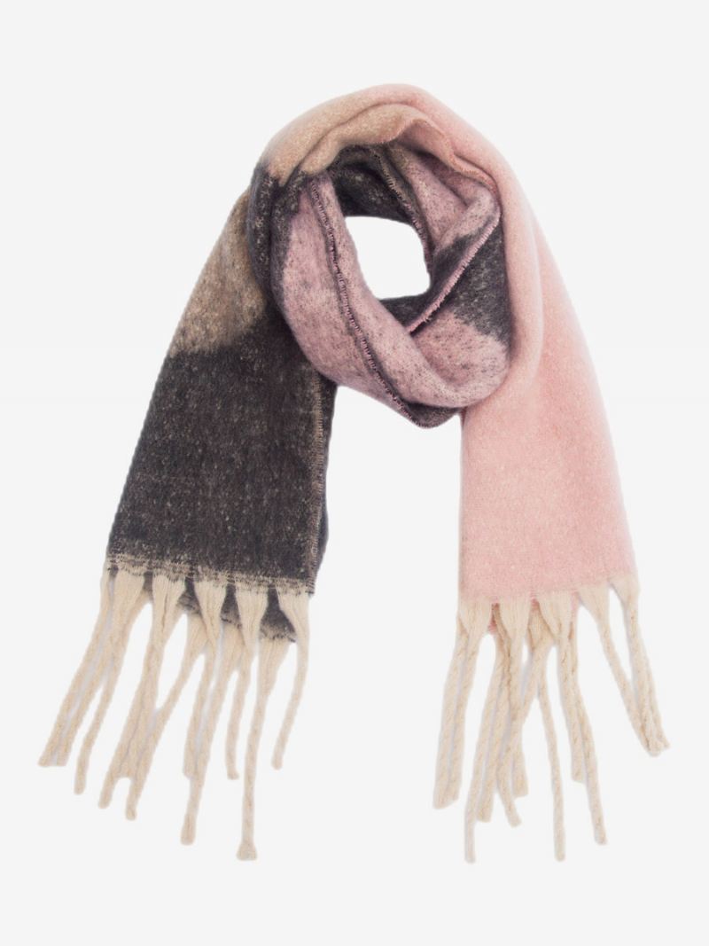 Fuzzy Sjaal Kleurenblok Met Franje Casual Damessjaals Herfst-winter - Roze