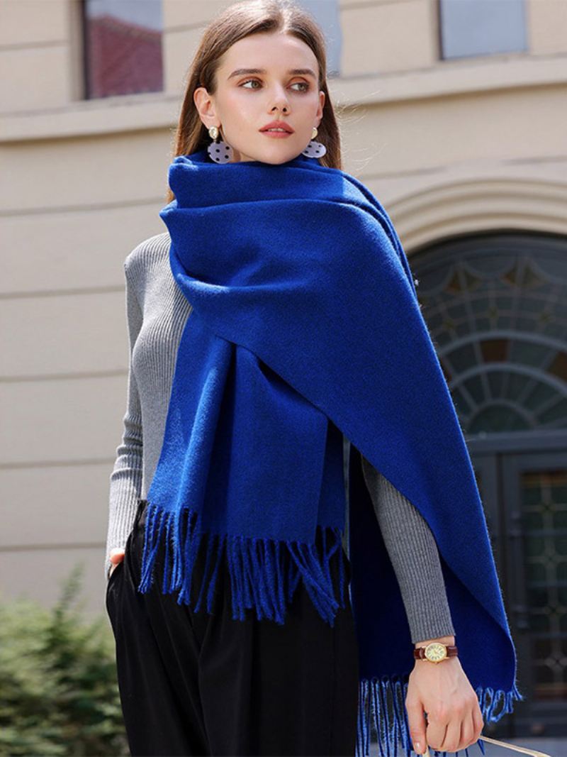 Kwastje Deken Sjaal Effen Kleur Vintage Herfst Winter Wrap Dames - Donker Marineblauw