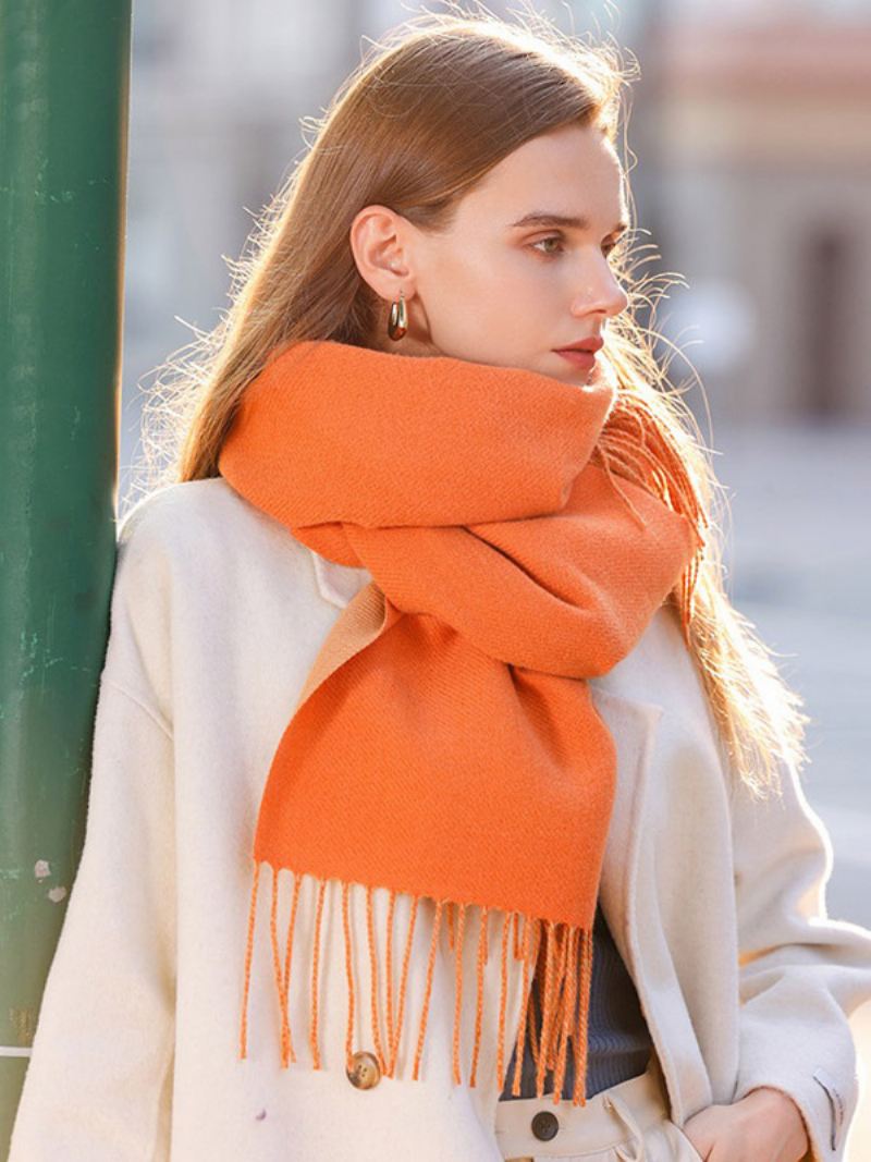 Kwastje Deken Sjaal Effen Kleur Vintage Herfst Winter Wrap Dames - Oranje