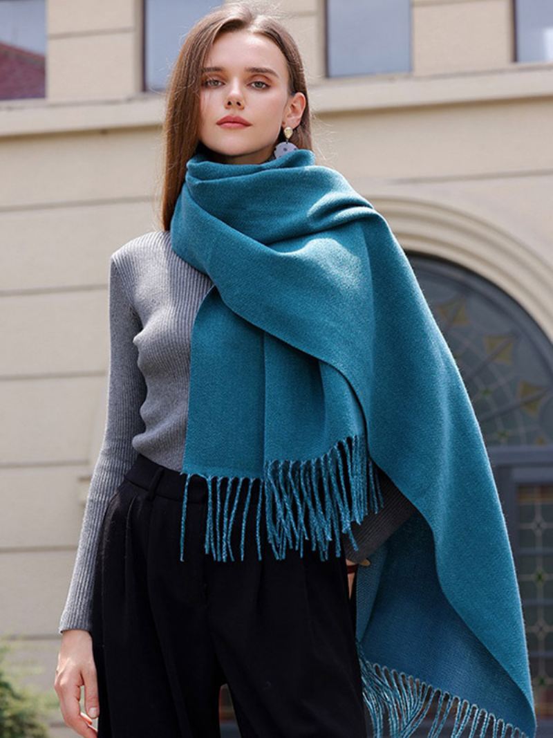 Kwastje Deken Sjaal Effen Kleur Vintage Herfst Winter Wrap Dames - Aqua