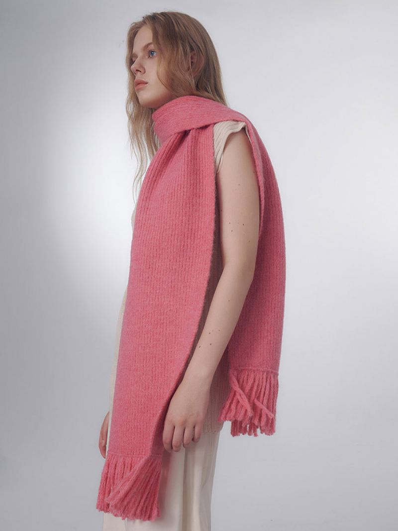 Pluizige Geribbelde Sjaal Fringe Effen Kleur Dagelijkse Casual Sjaals Dames - Roze