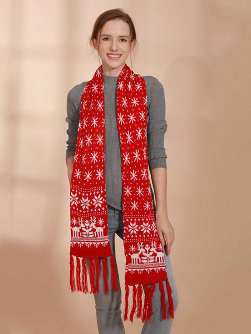 Sjaal Dames Kerstpatroon Franje Winter Warm Acc - Rood