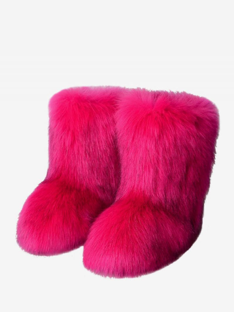 Bruine Winterlaarzen Dames Met Imitatiebontdetail Ronde Neus Paw Bear-winterlaarzen - Rose