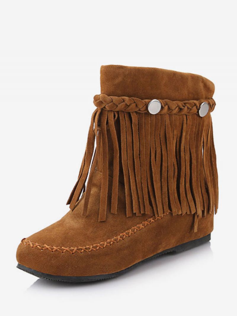 Dames Boheemse Laarsjes Fringe Ronde Neus Platte Cowgirl Korte Laarzen