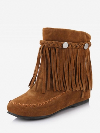 Dames Boheemse Laarsjes Fringe Ronde Neus Platte Cowgirl Korte Laarzen