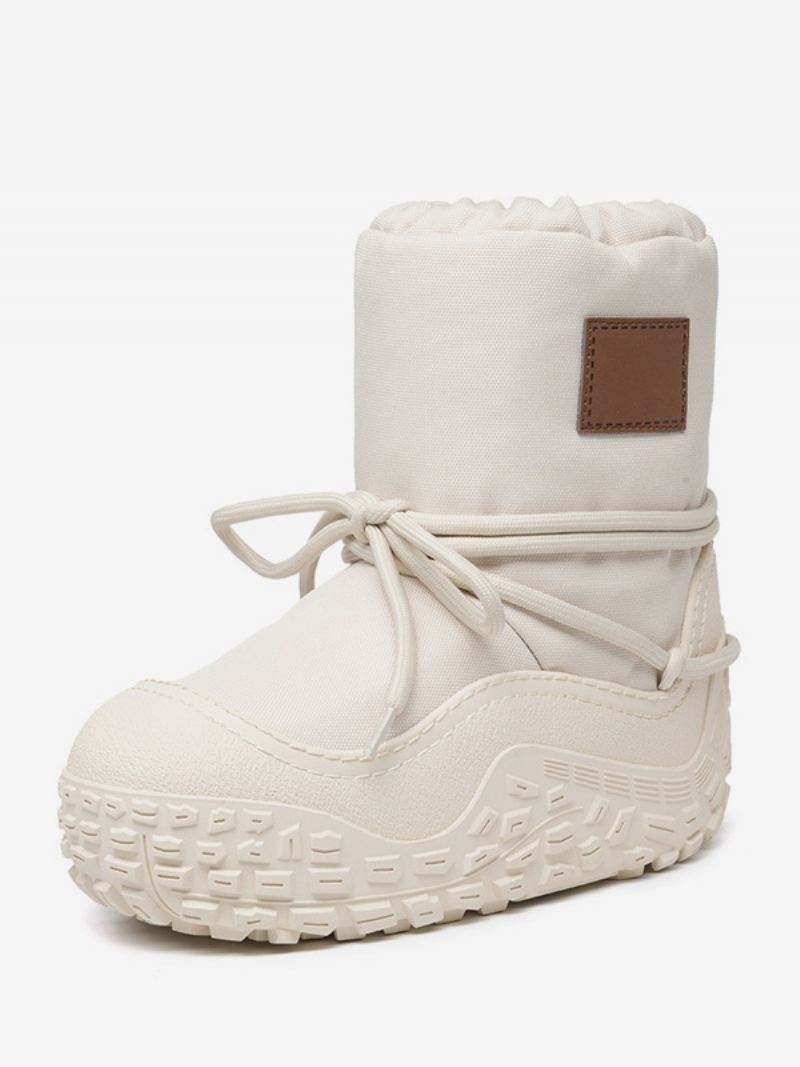 Dames Canvas Sneeuwlaarzen Witte Ronde Neus Flatform Winterlaarzen Met Veters