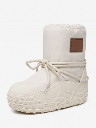 Dames Canvas Sneeuwlaarzen Witte Ronde Neus Flatform Winterlaarzen Met Veters