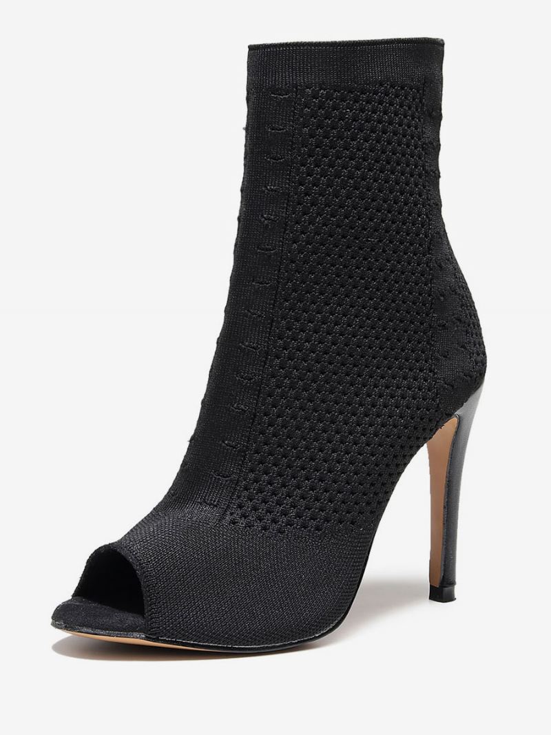 Dames Peep Toe Stiletto Enkellaarzen Zwart