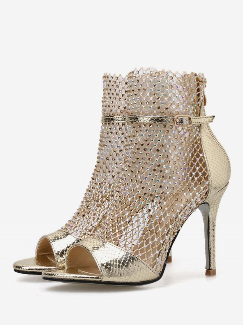 Dames Sandaal Laarsjes Gouden Peep Toe Strass Hoge Hak Schoenen