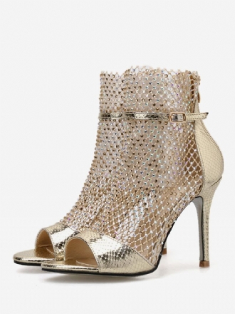 Dames Sandaal Laarsjes Gouden Peep Toe Strass Hoge Hak Schoenen