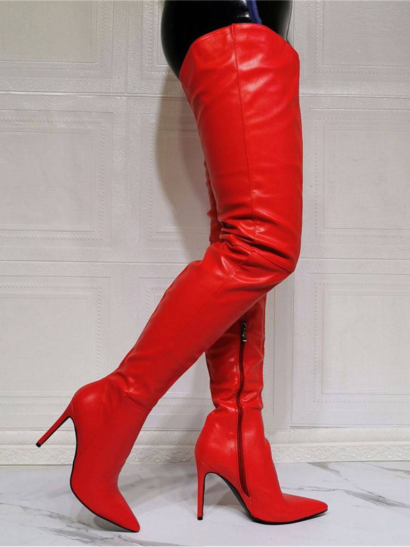 Dames Stiletto Hak Sexy Dij Hoge Laarzen - Rood