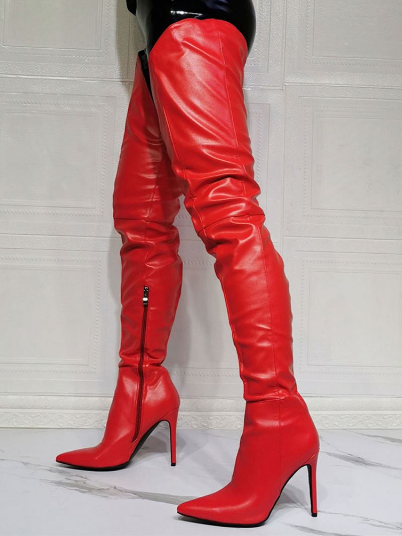 Dames Stiletto Hak Sexy Dij Hoge Laarzen - Rood