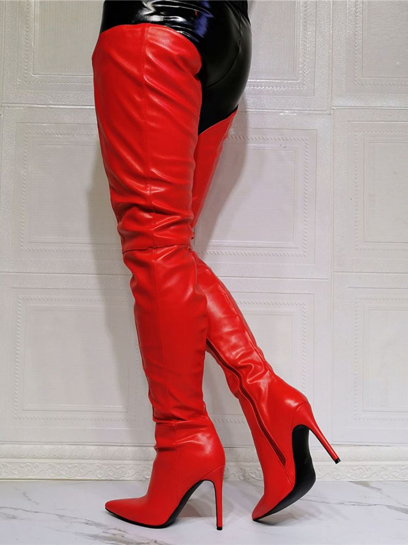 Dames Stiletto Hak Sexy Dij Hoge Laarzen - Rood