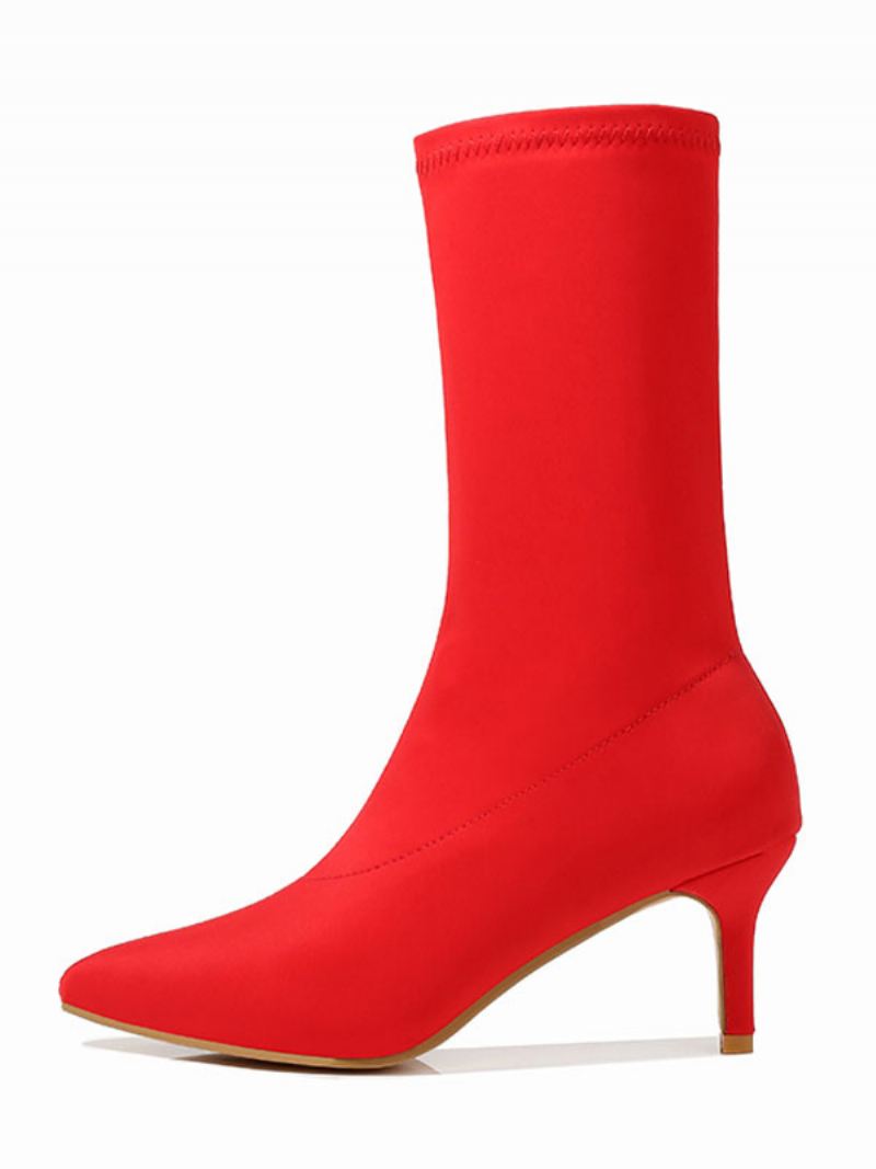 Damessoklaarzen Halfhoge Stretchlaarzen Met Spitse Neus 6.5 cm Hoge Haklaarzen - Rood