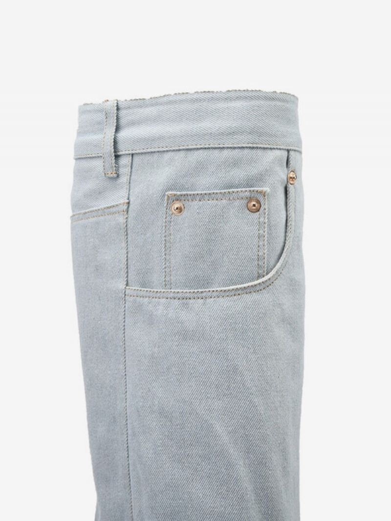 Denim Kniehoge Laarzen Dames Sleehak Canvas - Licht Hemelsblauw