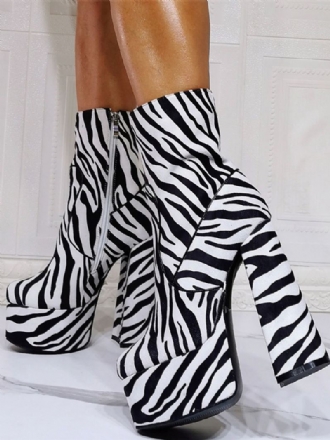 Enkellaarzen Met Dikke Hak Zebra-platform Dames