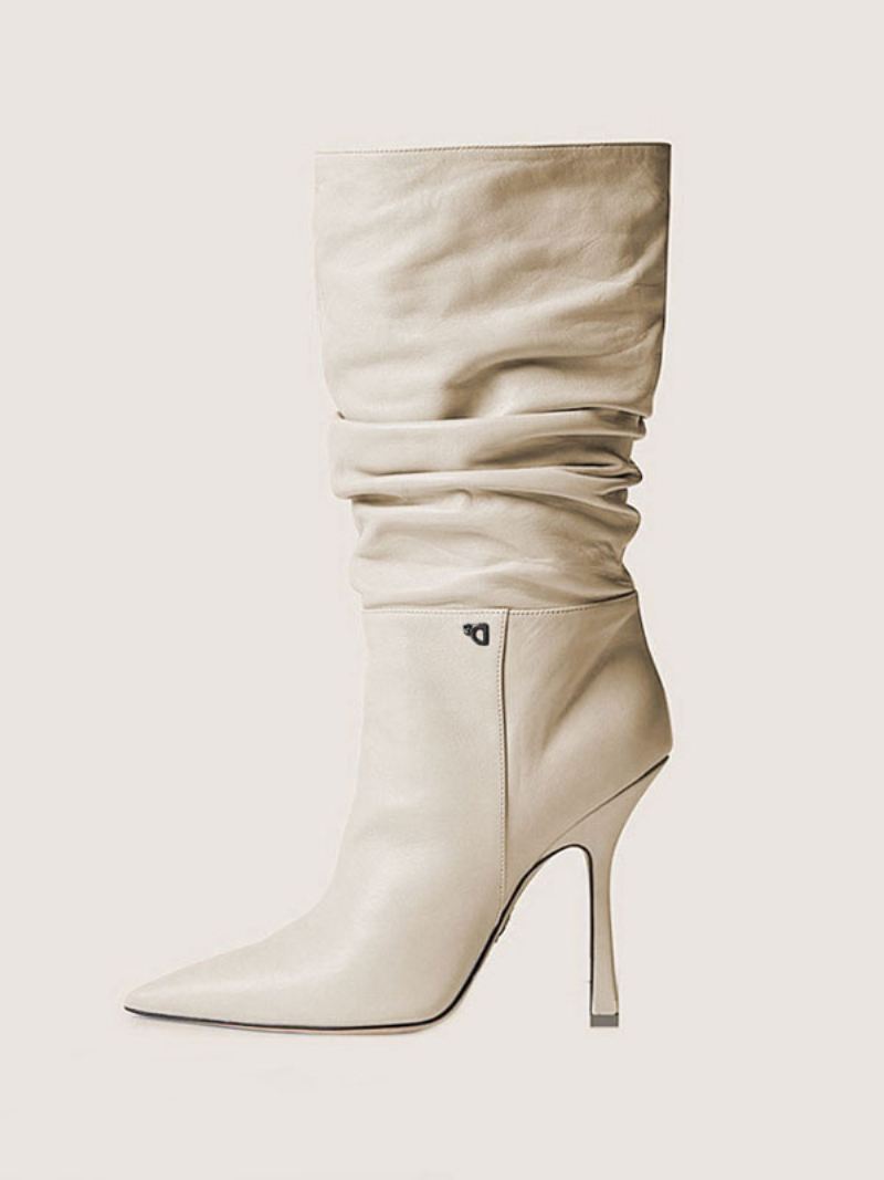 Halfhoge Kuitlaarzen Met Stilettohak Dames Blond Helder Leer - Beige