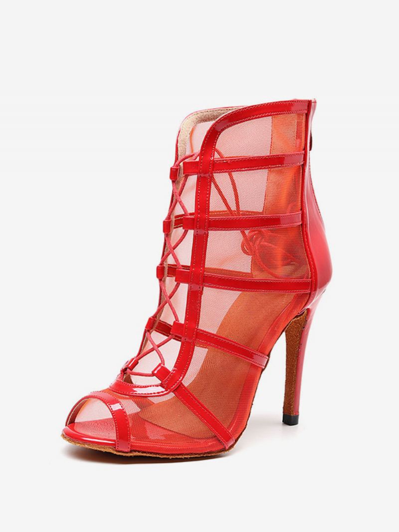 Op Maat Gemaakte Latin-dansschoenen Dames Peep Toe-danslaarzen - Rood