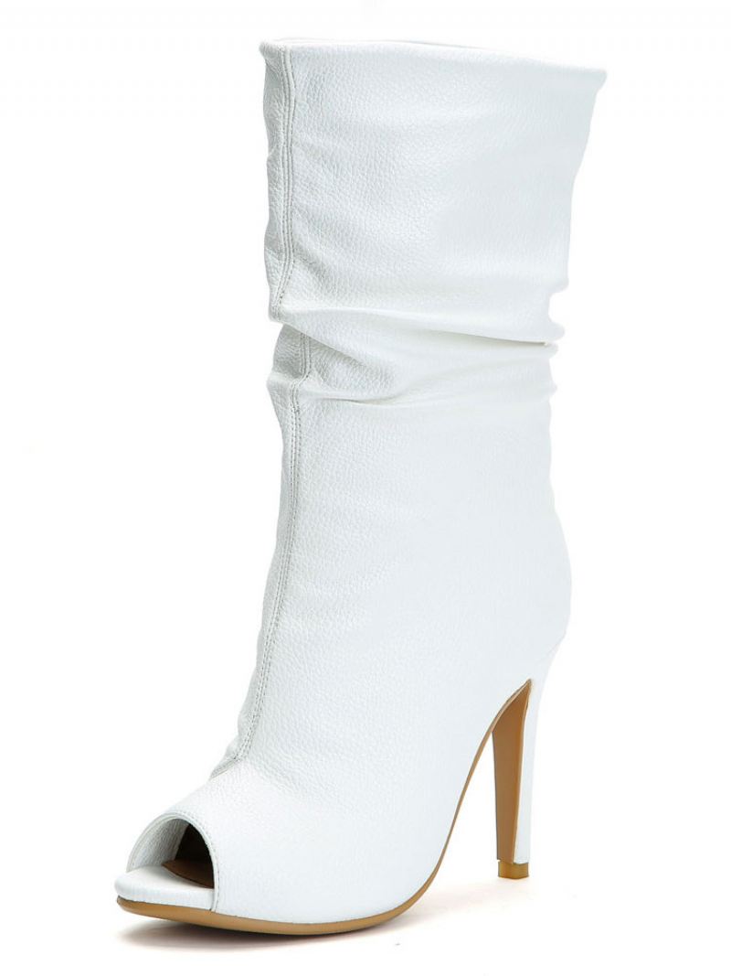 Witte Enkellaarzen Dames Peep Toe Hoge Hak Sandaallaarzen Us 5.5-12.5 - Wit